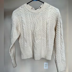 Express Cable Knit Sweater. Size XS. Cream with Champagne Satin Bow Back